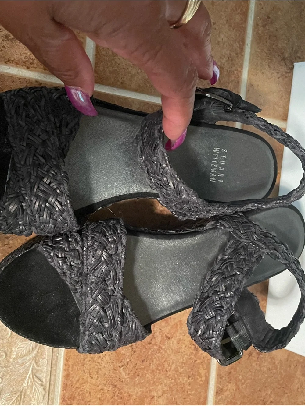 Stuart Weitzman Black Woven Platform Wedge Sandals - Picture 2 of 4